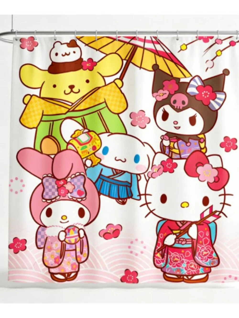 Kawaii Cartoon Floral Shower Curtain 59